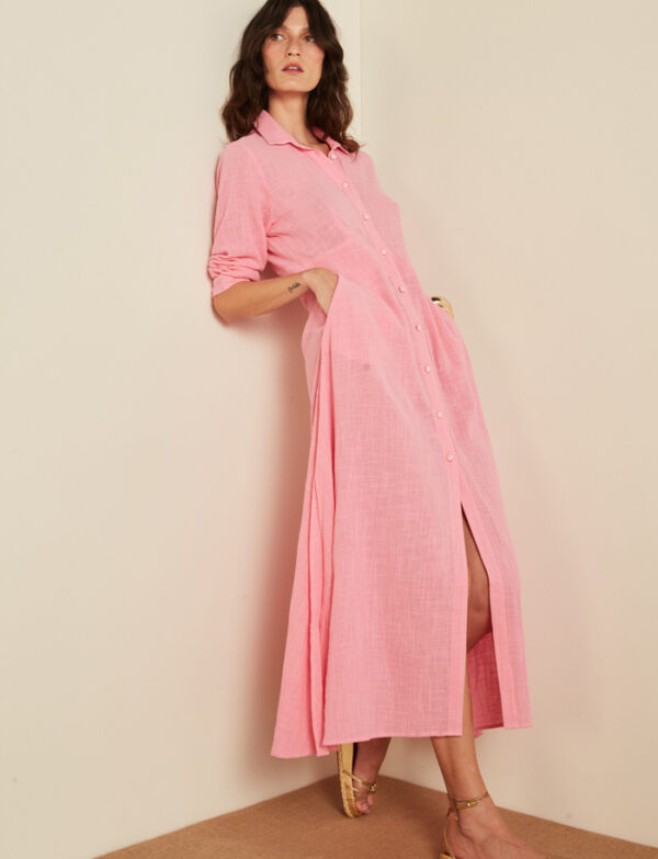 Chemise Longa Fenda Lateral Rosa
